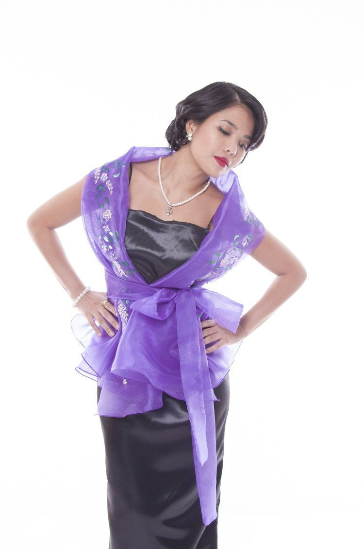 MADE-TO-ORDER - Filipiniana Wrap-Around Purple with Fitting Gown